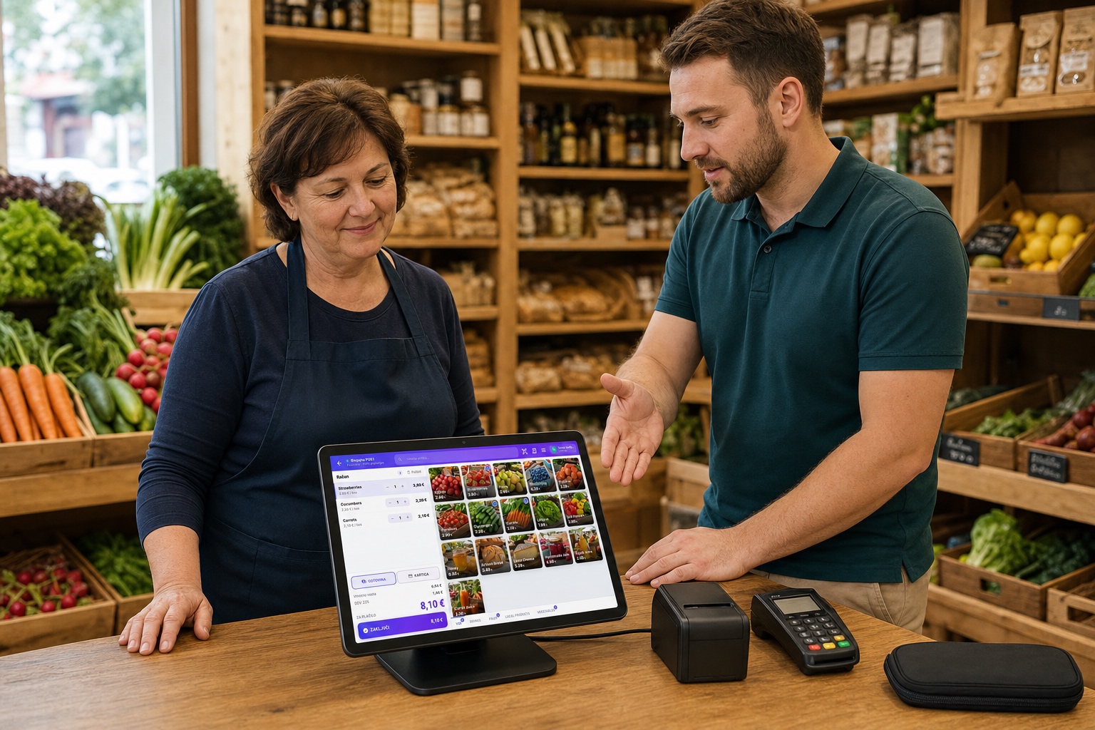 Tehnik pomaga trgovcu nastaviti blagajno LeafPOS