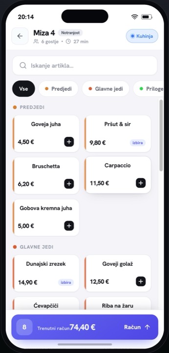 Naročanje pri mizi na telefonu