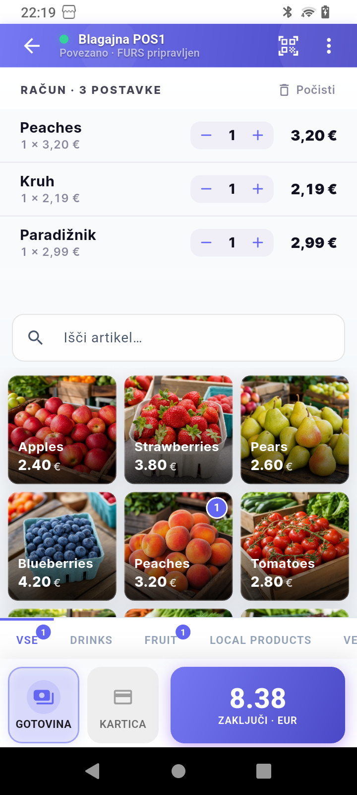 Blagajna LeafPOS na telefonu